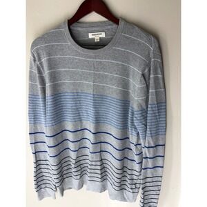 Goodthreads Mens Grey Blue Striped 100% Cotton Crewneck Sweater Large L